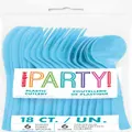 18pcs Coloured Colour Plastic Cutlery Knives Forks Spoons Birthday Party Utensil - Powder Blue