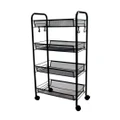SOGA 4 Tier Steel Black Bee Mesh Kitchen Cart Multi-Functional Shelves Portable Storage Organizer with Wheels