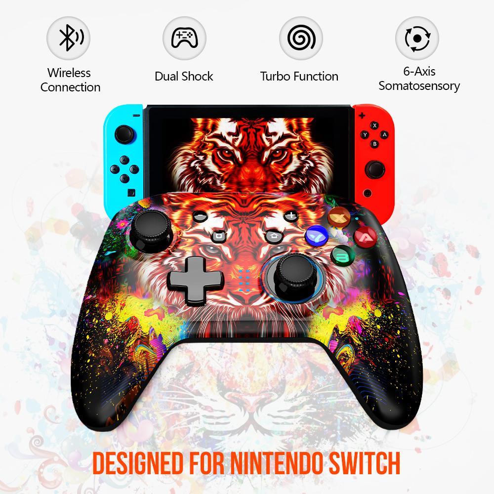 EasySMX ESM-4108S Tiger bluetooth Controller Wireless Gamepad 5 Adjustable Dual Shock Built-in Dual Motors for Nintendo Switch PC