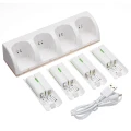 White Charger Dock Station for Wii Remote Controller + 4 x Rechargeable Battery