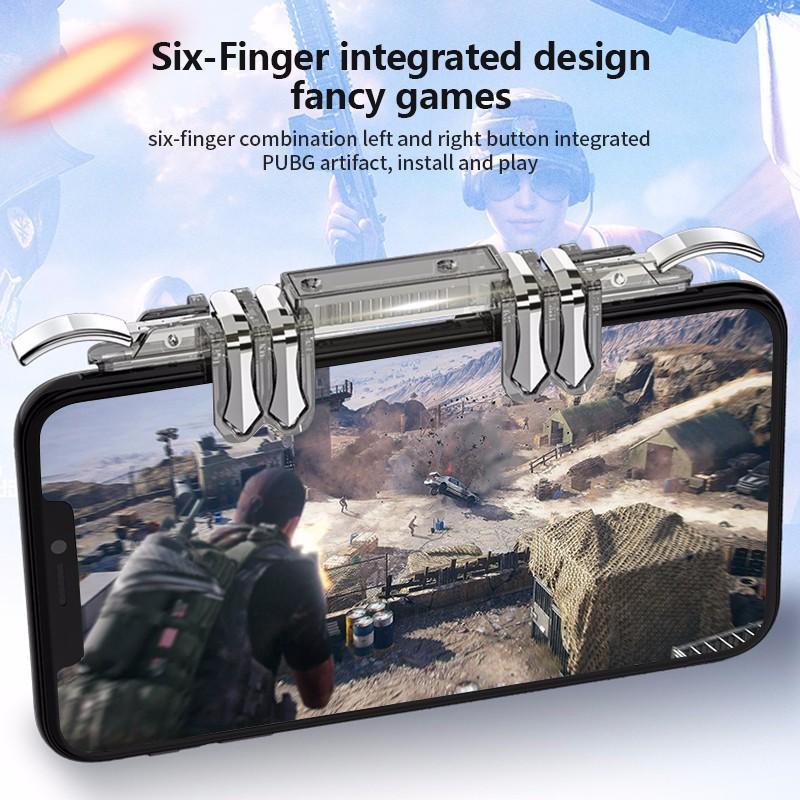 K19 6 Finger Fire Button Trigger Shooter Shooting Game Controller Joystick Gamepad for PUBG Mobile Game for iPhone Android Mobile Phone