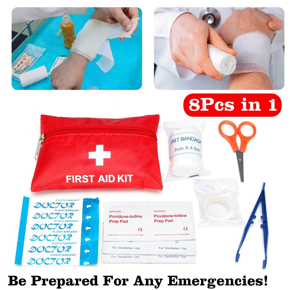 8Pcs Portable First Aid kit Car Emergency Travel Bag