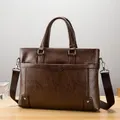 Men Large Capacity Horizontal Soft Leather 14 Inch Laptop Bag Briefcase Handbag Back Anti-theft Pocket Crossbody Bag