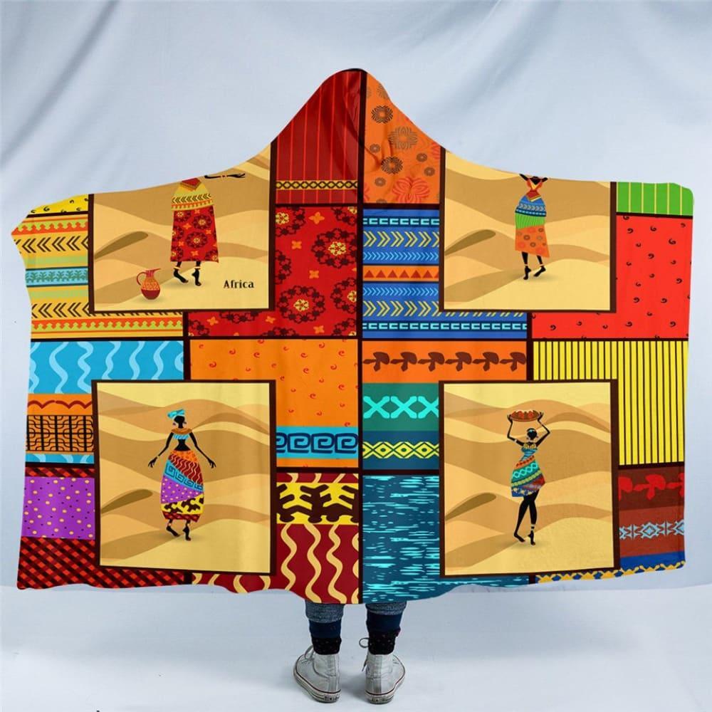 Hooded Blanket for Adults Tribal Sherpa