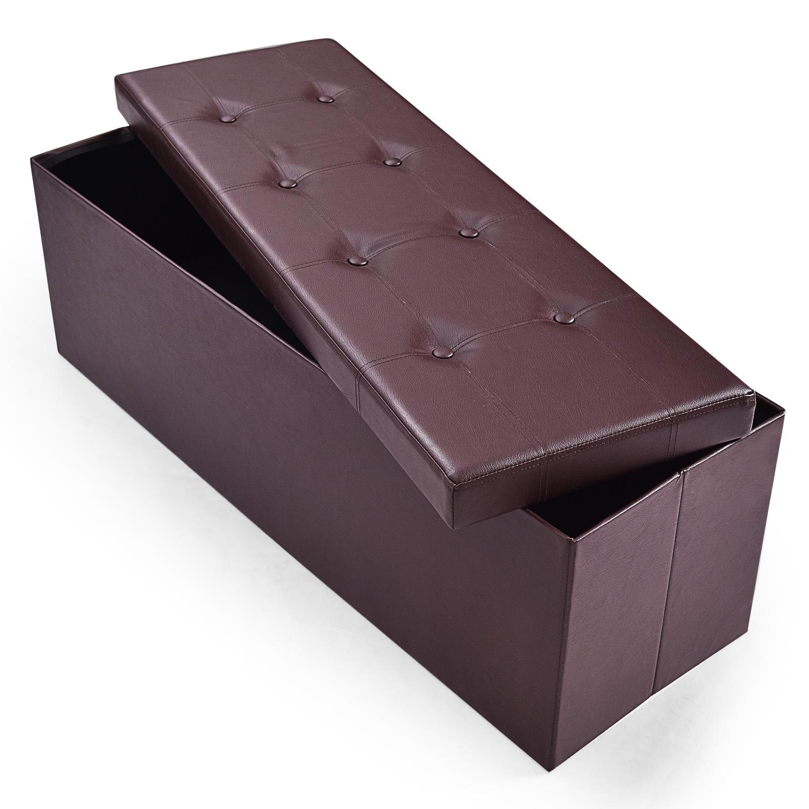 Giantex Folding Storage Ottoman Bench Faux Leather Foot Rest Chest Stool w/Padded Seat Brown