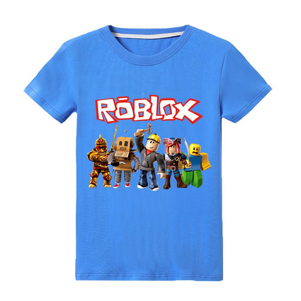 GoodGoods Summer Children Print T-Shirt ROBLOX Clothing Short-Sleeved Cotton Top Kid Boy(5-6 Years,Blue)