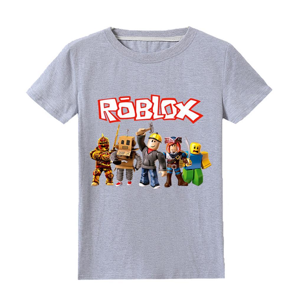 GoodGoods Summer Children Print T-Shirt ROBLOX Clothing Short-Sleeved Cotton Top Kid Boy(5-6 Years,Gray)