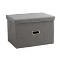 SOGA Grey Medium Foldable Canvas Storage Box Cube Clothes Basket Organiser Home Decorative Box