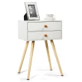 Costway Modern Bedside Table Drawer End Side Table Wood Nightstand Storage Cabinet Bedroom Living Study White