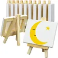12 x MINI STRETCHED CANVAS WITH DISPLAY EASEL 18x12cm Kids Crafts Mini Canvases with Easels Painting Party Oil Acrylic Paints Canvas for Painting