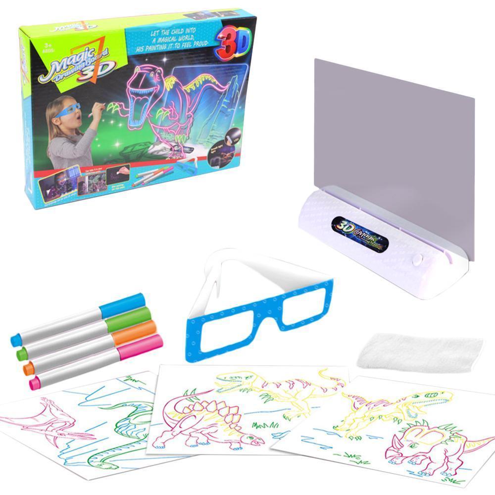 3D Fluorescent Drawing Board Kit Light Up Tracing Pad - Dinosaurs