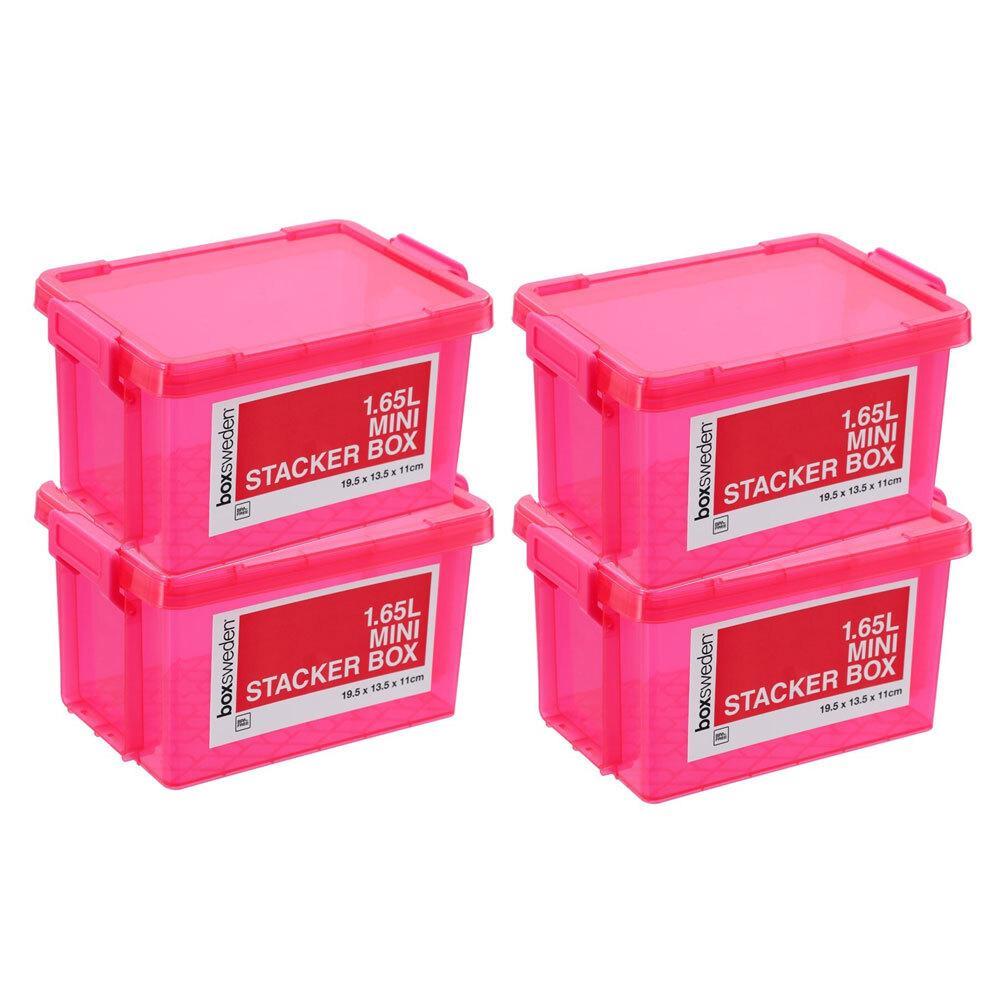 4x Boxsweden 1.65L Mini Stacker Box 19.5cm w/Clip Lock Lid Storage Container PK