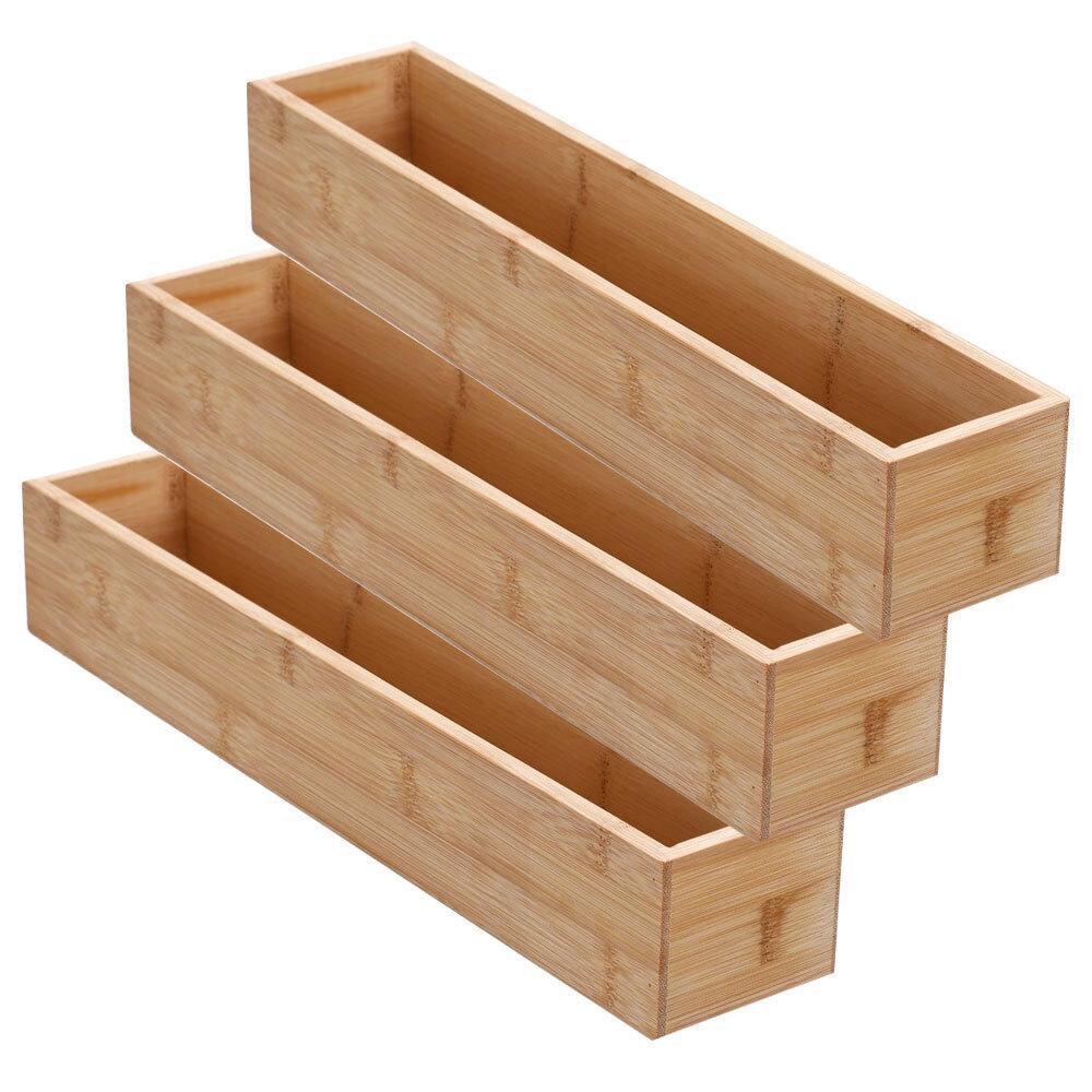 3x Boxsweden Bamboo Organisation Tray 38x7.5cm Storage Organiser Home Container