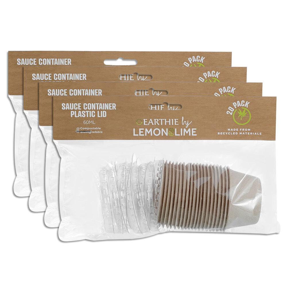 80pc Lemon & Lime Eco Sugarcane 60ml Sauce Container w/Plastic Lid 13cm Natural