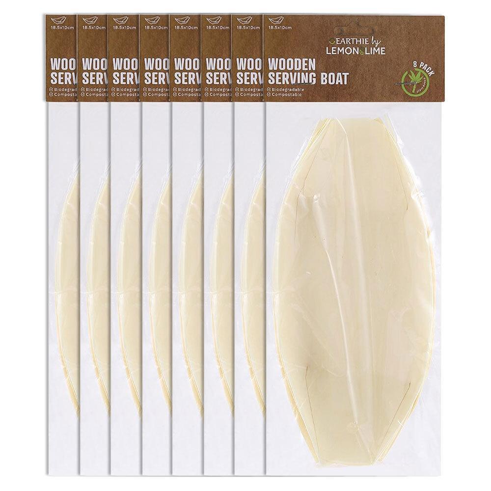 64pc Lemon & Lime Eco Wood 18.5cm Disposable Food Serving Boat Plate Catering