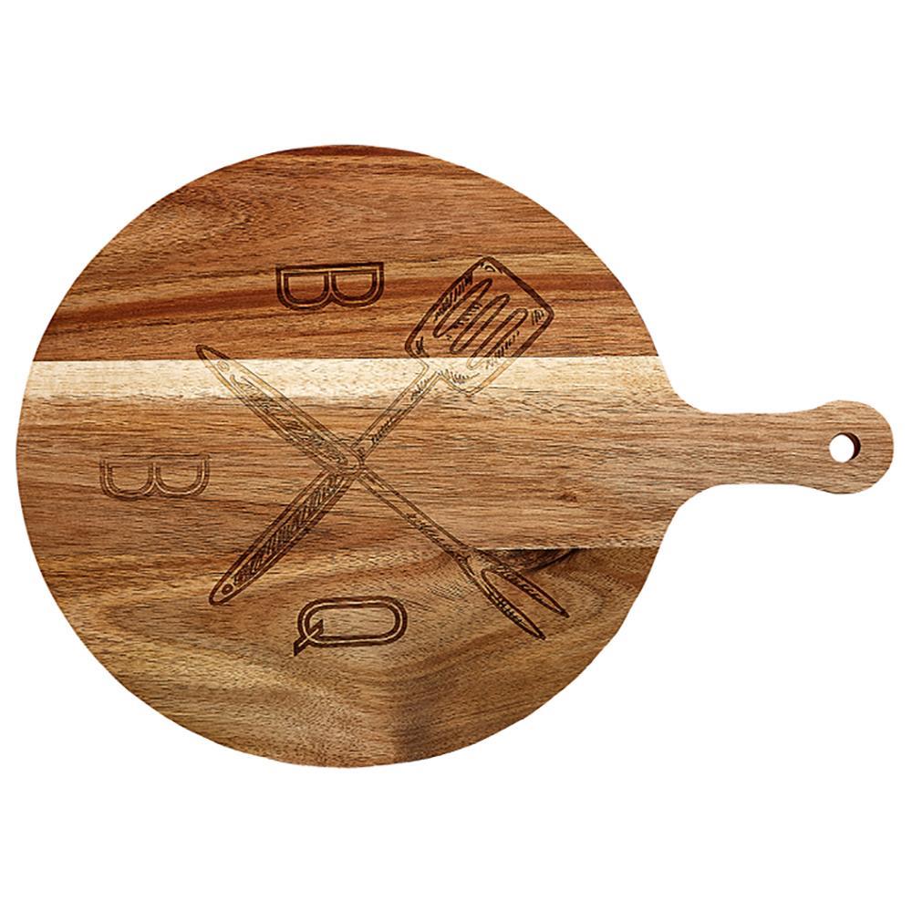 Tempa Atticus 40cm BBQ Handle Acacia Wooden Round Food Serving Board/Plate/Tray