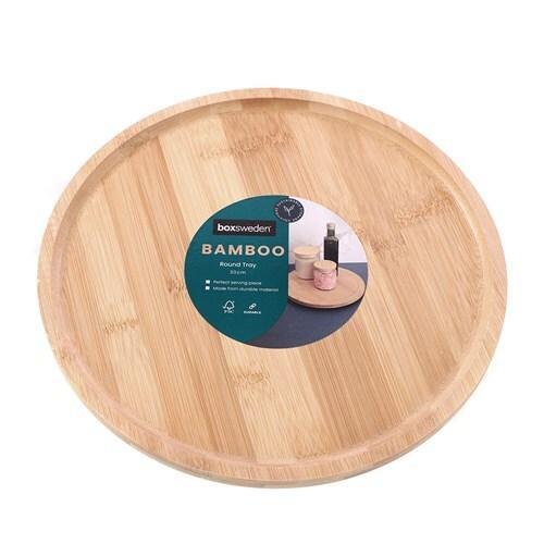 Boxsweden 30cm Bamboo Lightweight Round Food Serving Kitchen Storage Tray/Plate