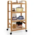 Giantex 4-Tier Bamboo Storage Cart Mobile Storage Shelf Kitchen Serving Trolley Natural