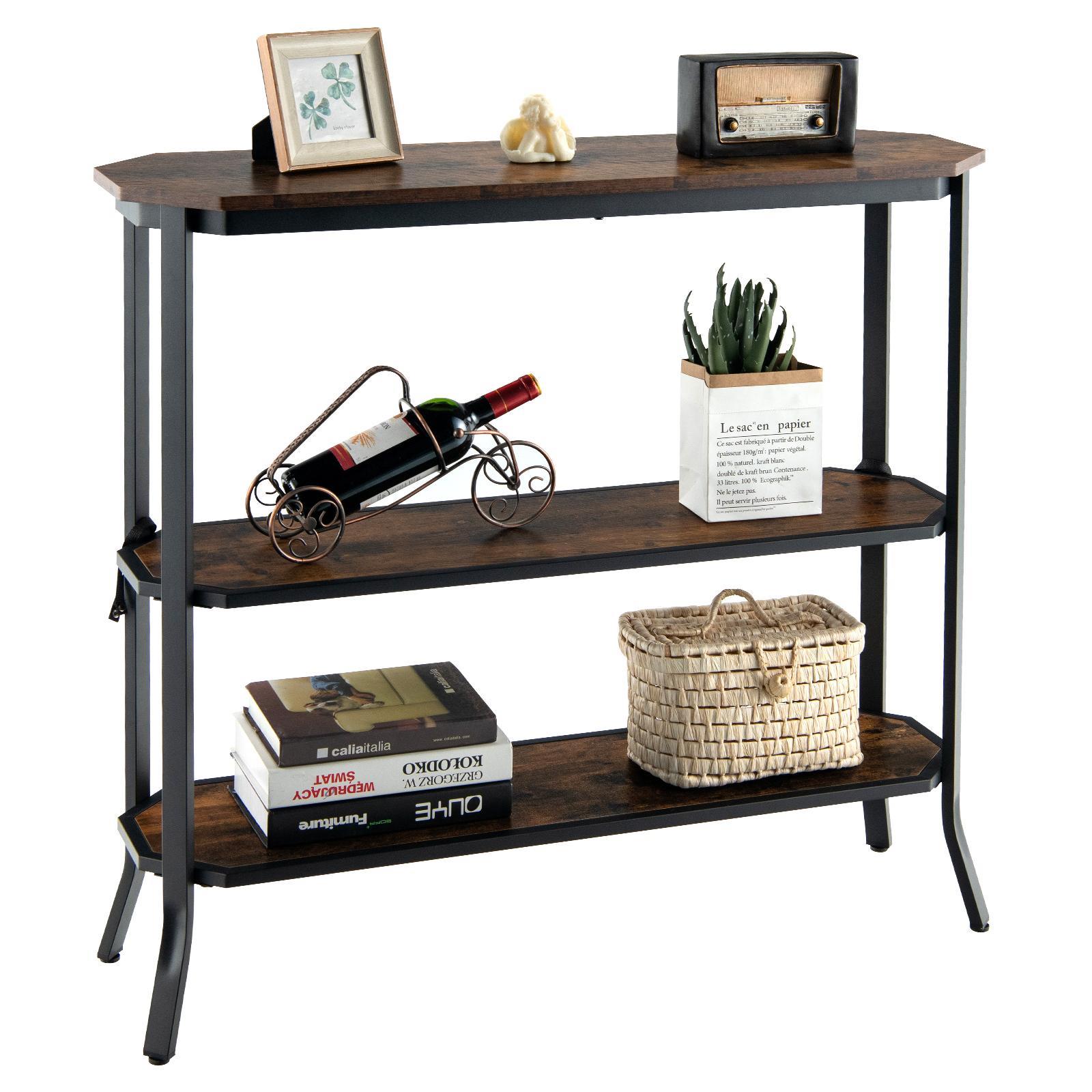Giantex 3-Tier Console Table Slim Side Table w/Storage Shelves,Rustic Brown