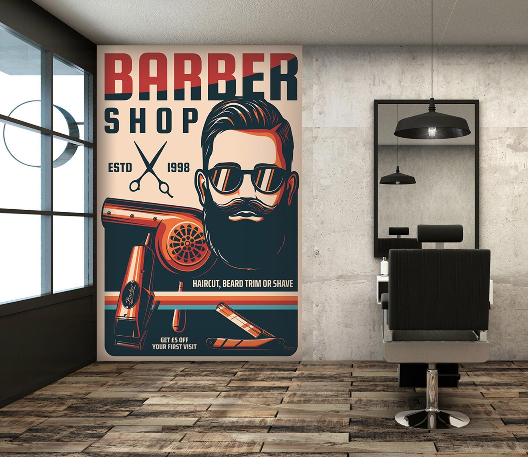 3D Hair Dryer Scissors Barber 115230 Barber Shop Wall Murals Self-adhesive Vinyl, XXXL 416cm x 254cm (HxW)(164"X100")