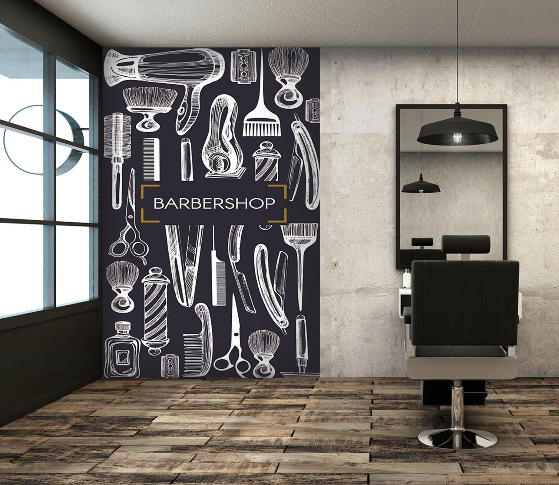 3D Hair Dryer Comb Scissors 115219 Barber Shop Wall Murals Woven paper (need glue), XL 208cm x 146cm (HxW)(82"X58")