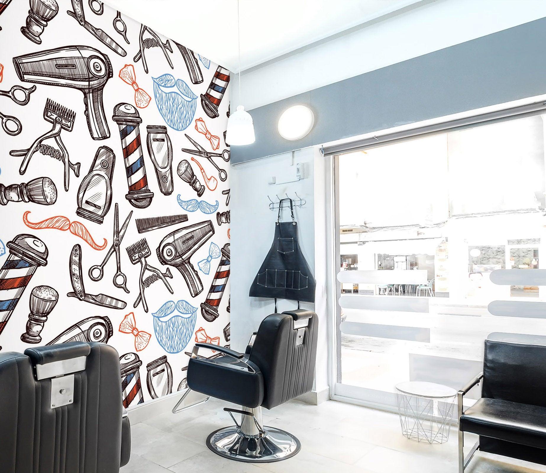 3D Hair Dryer Razor 115138 Barber Shop Wall Murals Self-adhesive Vinyl, XXXXL 520cm x 290cm (WxH)(205''x114'')