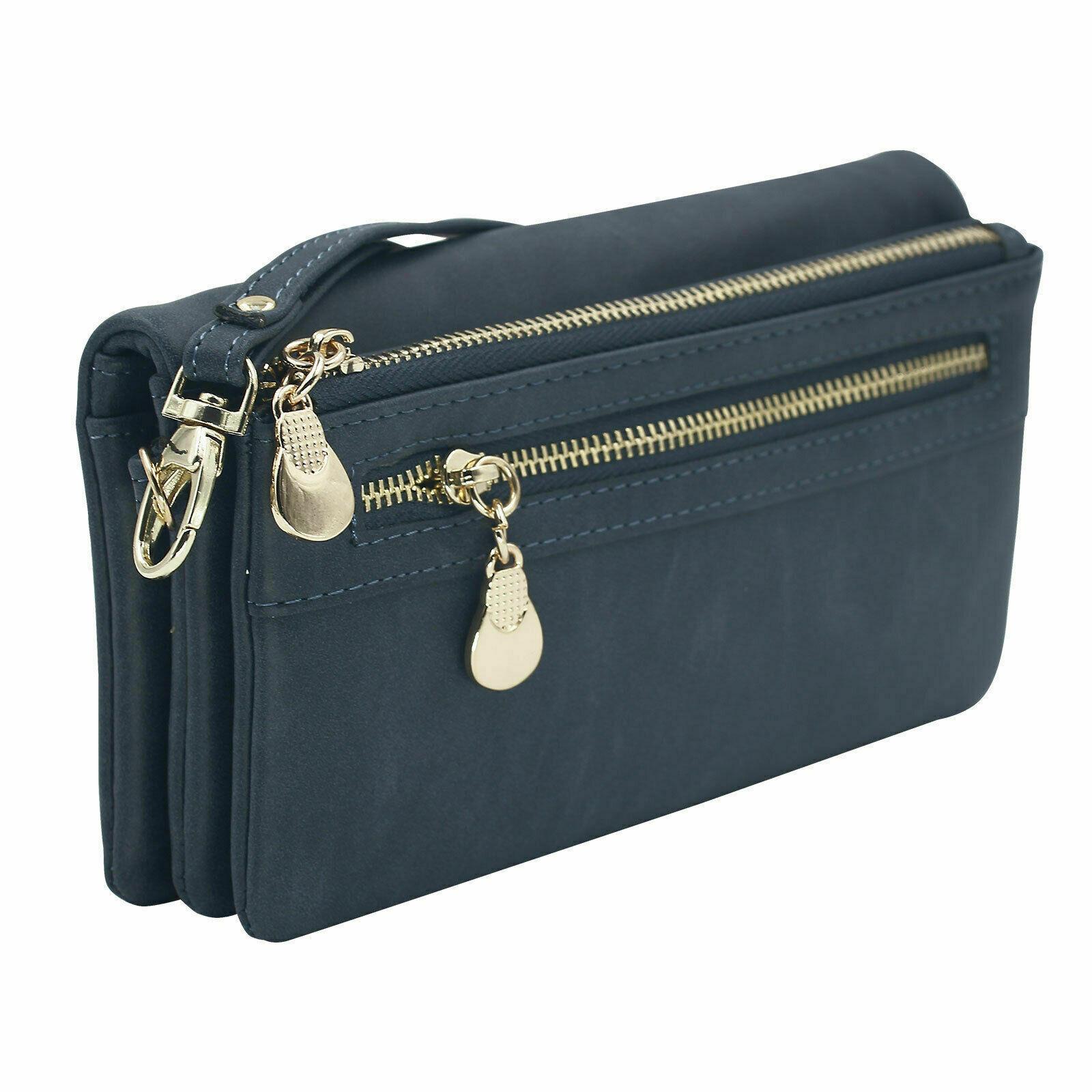 Women Lady Leather Wallet Card Holder Phone Bag Case Purse Handbag Retro Style-bule