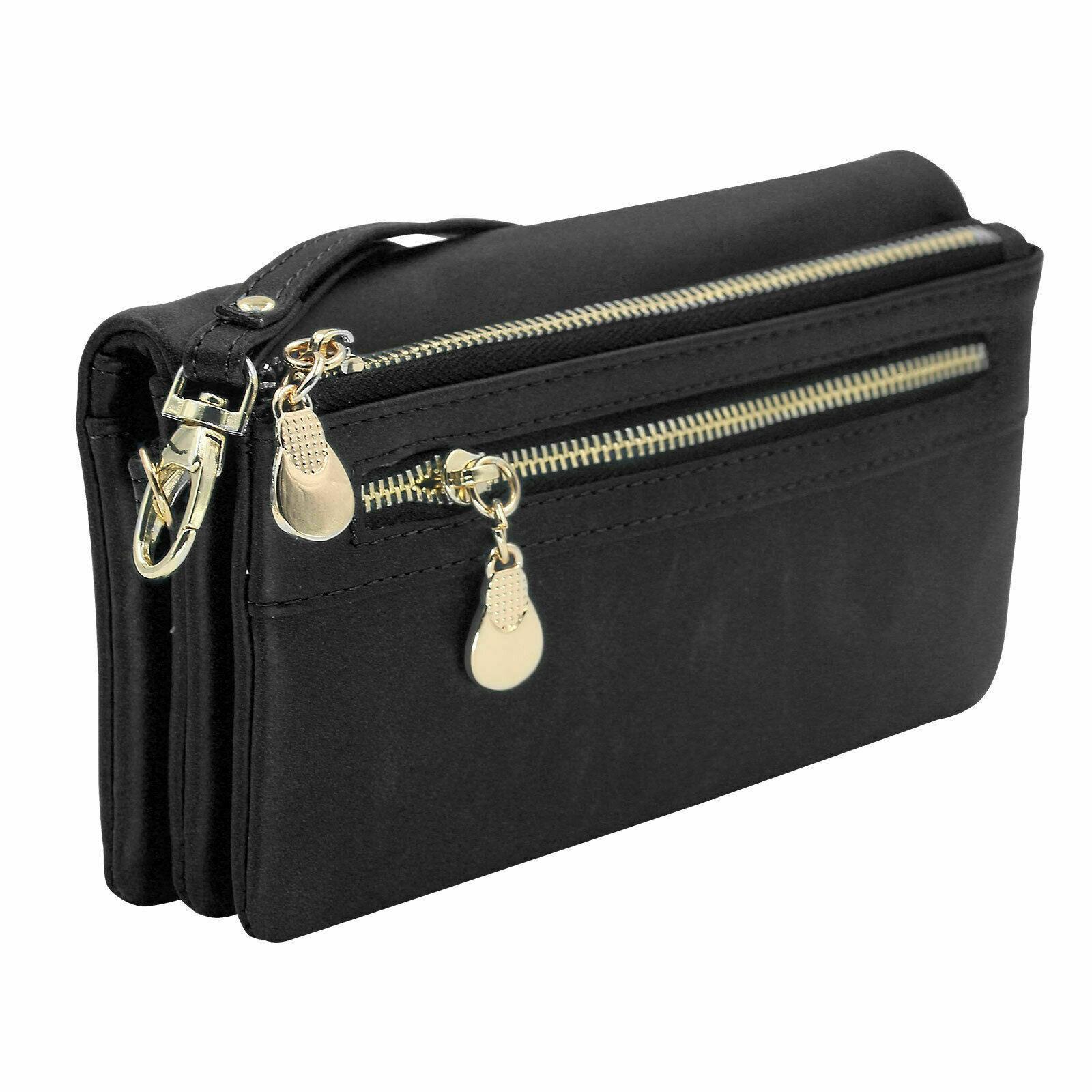 Women Lady Leather Wallet Card Holder Phone Bag Case Purse Handbag Retro Style-black