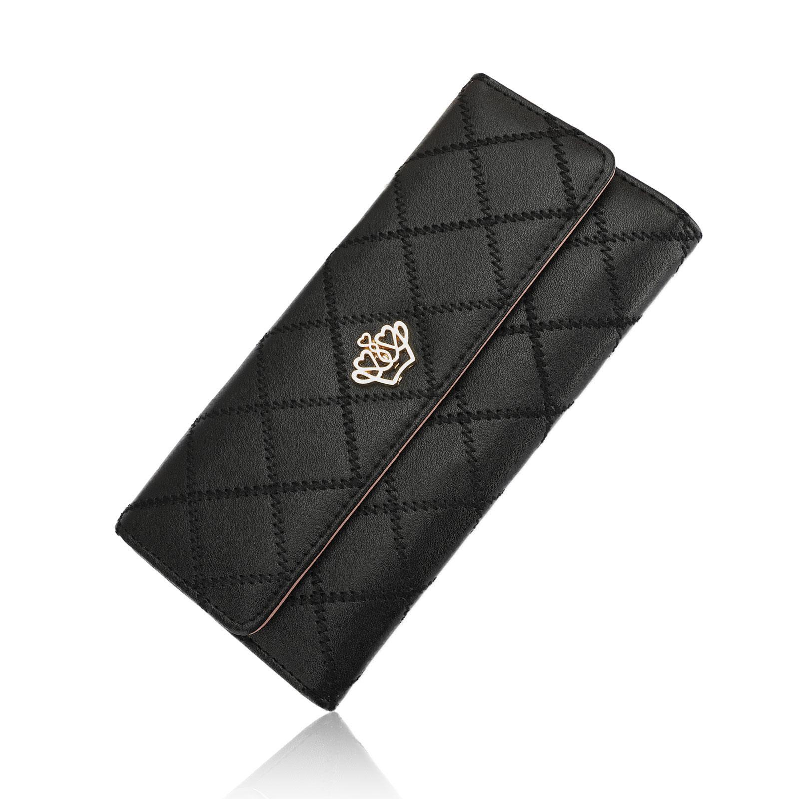 Lady Women Fashion Hasp Wallet Long Purse Clutch Crown Card Holder Handbag Bag-black