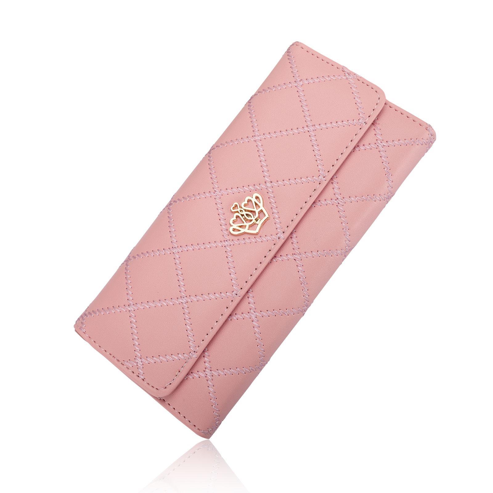Lady Women Fashion Hasp Wallet Long Purse Clutch Crown Card Holder Handbag Bag-pink