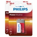 2PK Philips Alkaline Single Use Battery 9V Block 6LR61 Long Lasting Batteries