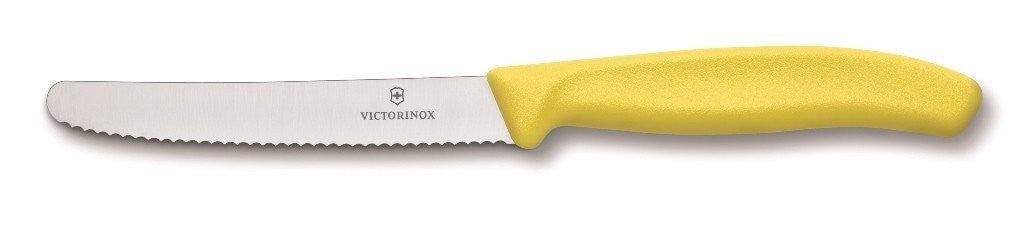Victorinox Tomatoe & Sausage Knife Round Tip - Wavy Edge - Yellow 11cm