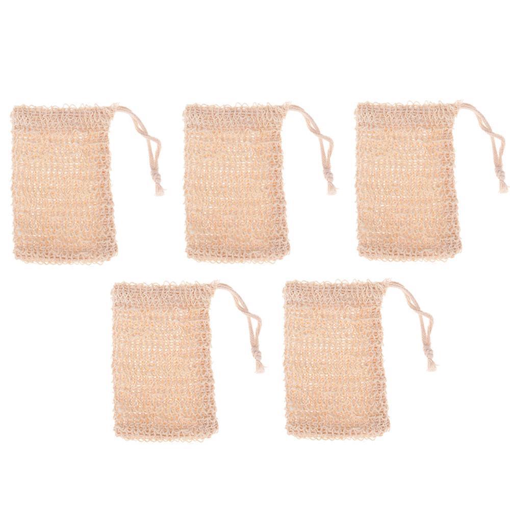 5pcs Cotton Linen Exfoliating Soap Bags Soft Foaming Nets Drawstring Exfoliating Bags Bathroom Accessories