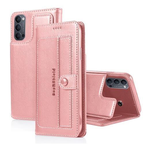 For Oppo Reno4 5G Case SupRShield Pro Luxury Wallet Leather Flip Magnetic Stand Case Cover (Rose Gold)