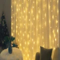 2pcs 3 x 3m 300LED Curtain String Light Outdoor Indoor Party String Light Home Decoration String Light USB Fairy String Light（Warm White)
