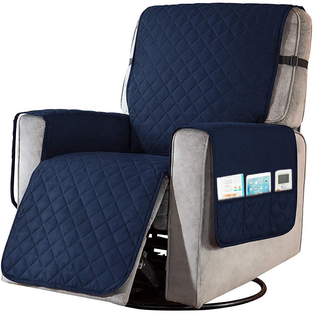 1 Piece Recliner Chair Cover with Non Slip Strap and Side Pocket Navy-S