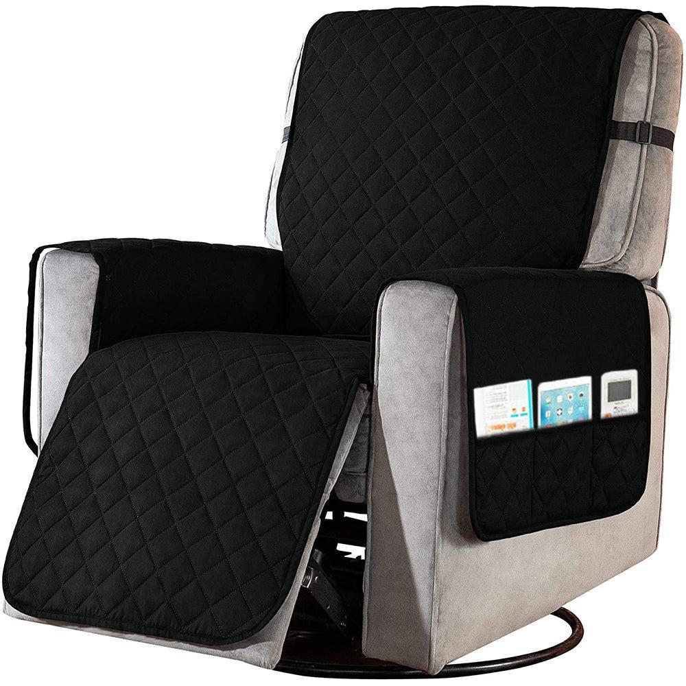 1 Piece Recliner Chair Cover with Non Slip Strap and Side Pocket Black-S