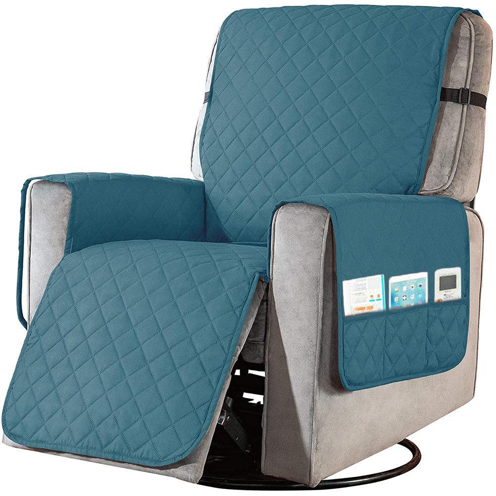 1 Piece Recliner Chair Cover with Non Slip Strap and Side Pocket Dark Cyan-S