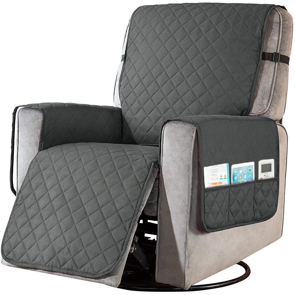 1 Piece Recliner Chair Cover with Non Slip Strap and Side Pocket Dark Grey-L