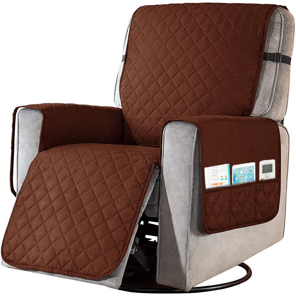 1 Piece Recliner Chair Cover with Non Slip Strap and Side Pocket Coffee-L