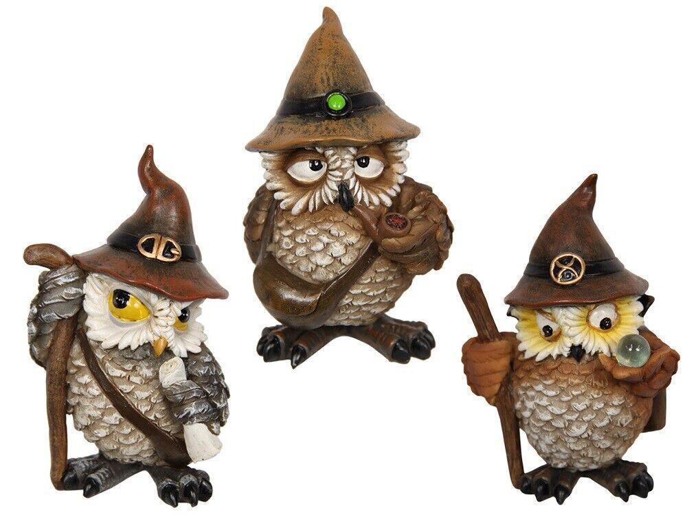 3pcs 12cm Owl Sage Wizards Ornament Figurine Statues Garden Sculptures Gift