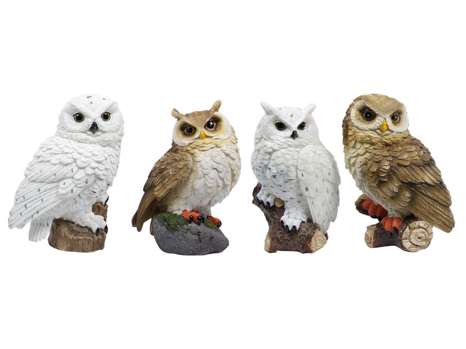 4pcs 17cm Realistic Owl On Base Ornament Figurine Statues Garden Sculptures Gift