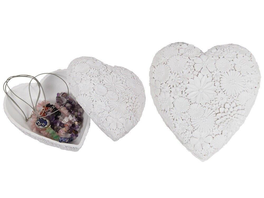 1pc 14cm White Resin Floral Heart Trinket Box Home Decor Jewellery Storage Wedding