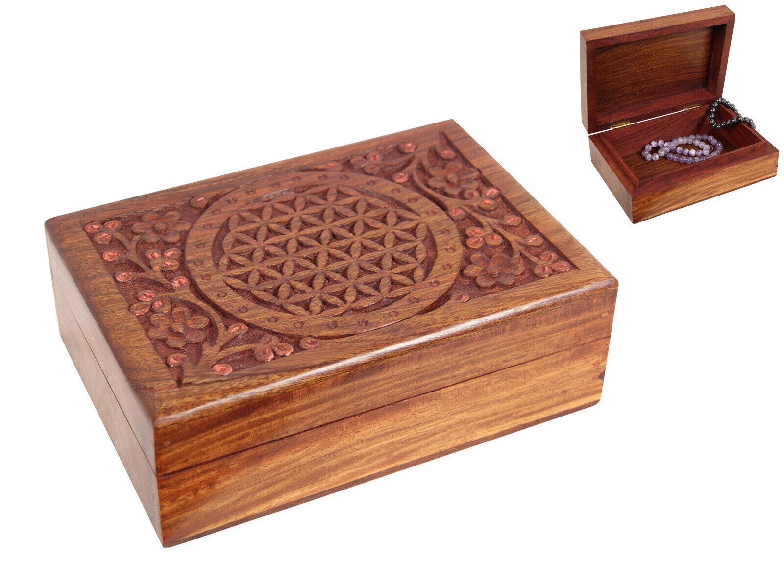 1pc 18x 13cm Flower Of Life Carved Sheesham Wood Box 5x7" Jewellery Trinket Storage