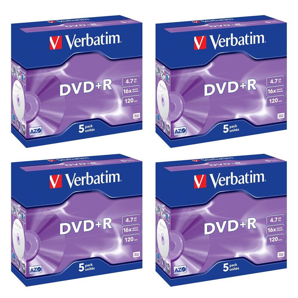 4x 5PK Verbatim DVD+R 4.7GB 16x/120min Blank Discs Data Storage w/ Jewel Cases