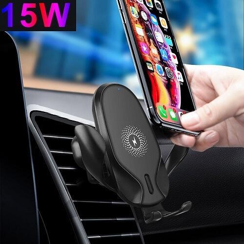 Wireless Car Charger Mount Gravity Holder 15W Quick QI Fast Charging For iPhone (Black)