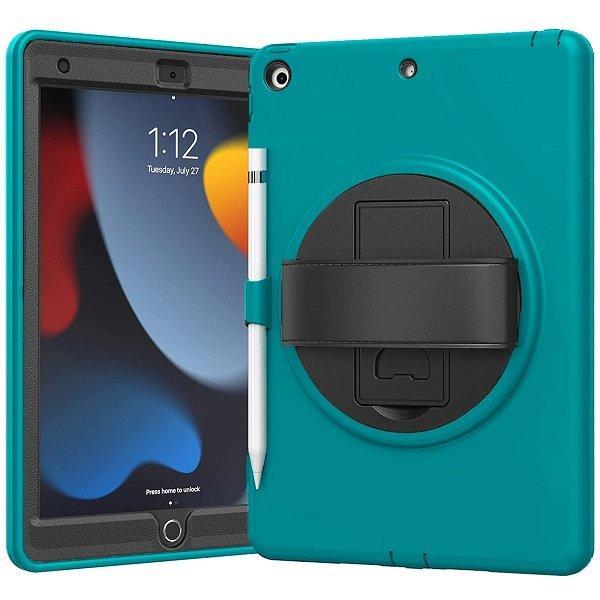 For Apple iPad 9th Gen 10.2 inch 2021 With Pencil Shockproof Case Heavy Duty Military Grade Rotating Cover (Blue)
