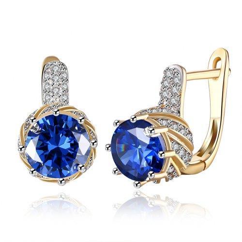 Zircon Earring Blue Round Diamond Romantic Ear Clip Silver
