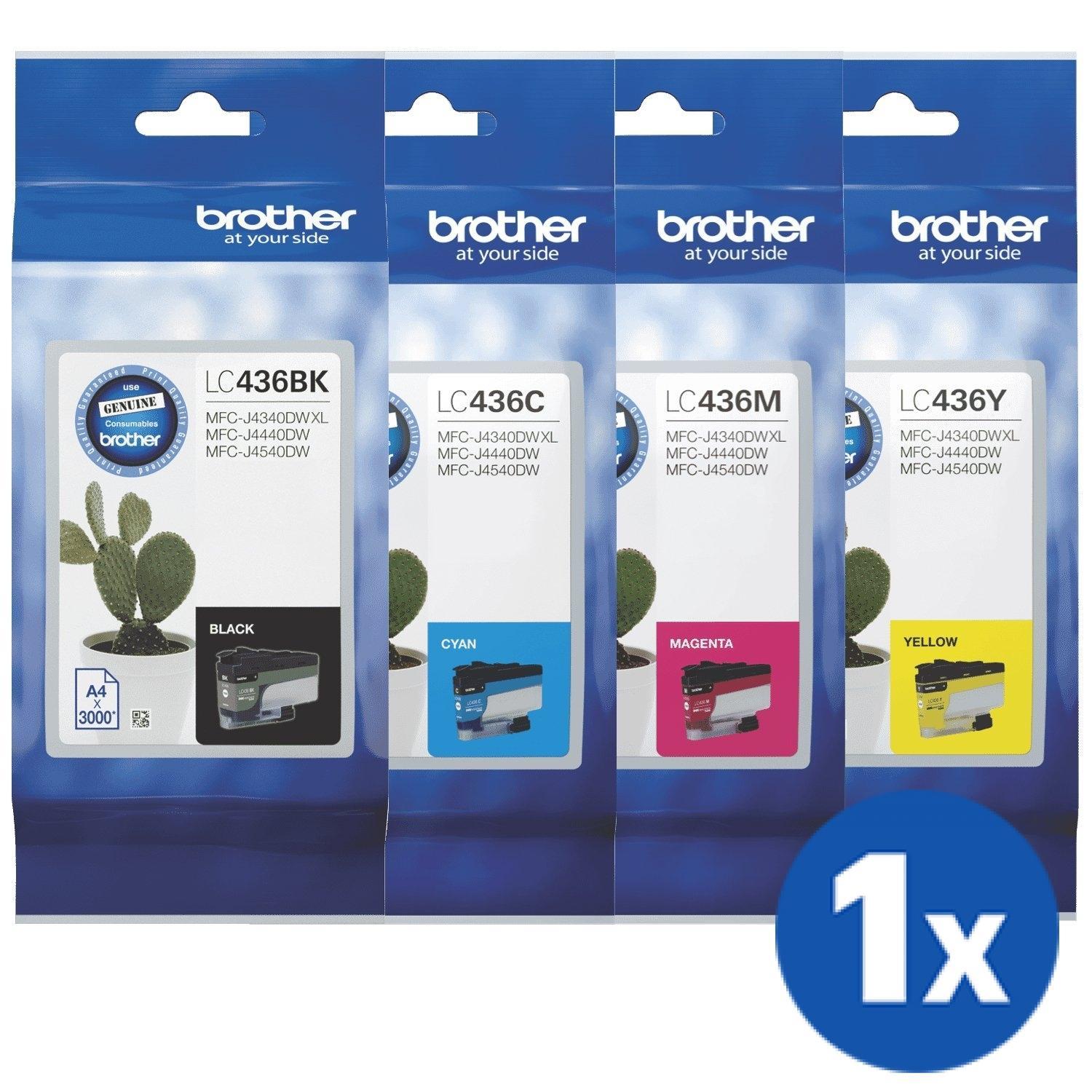 4 Pack Brother LC-436 LC436 Original Ink Cartridges Combo [1BK, 1C, 1M, 1Y]