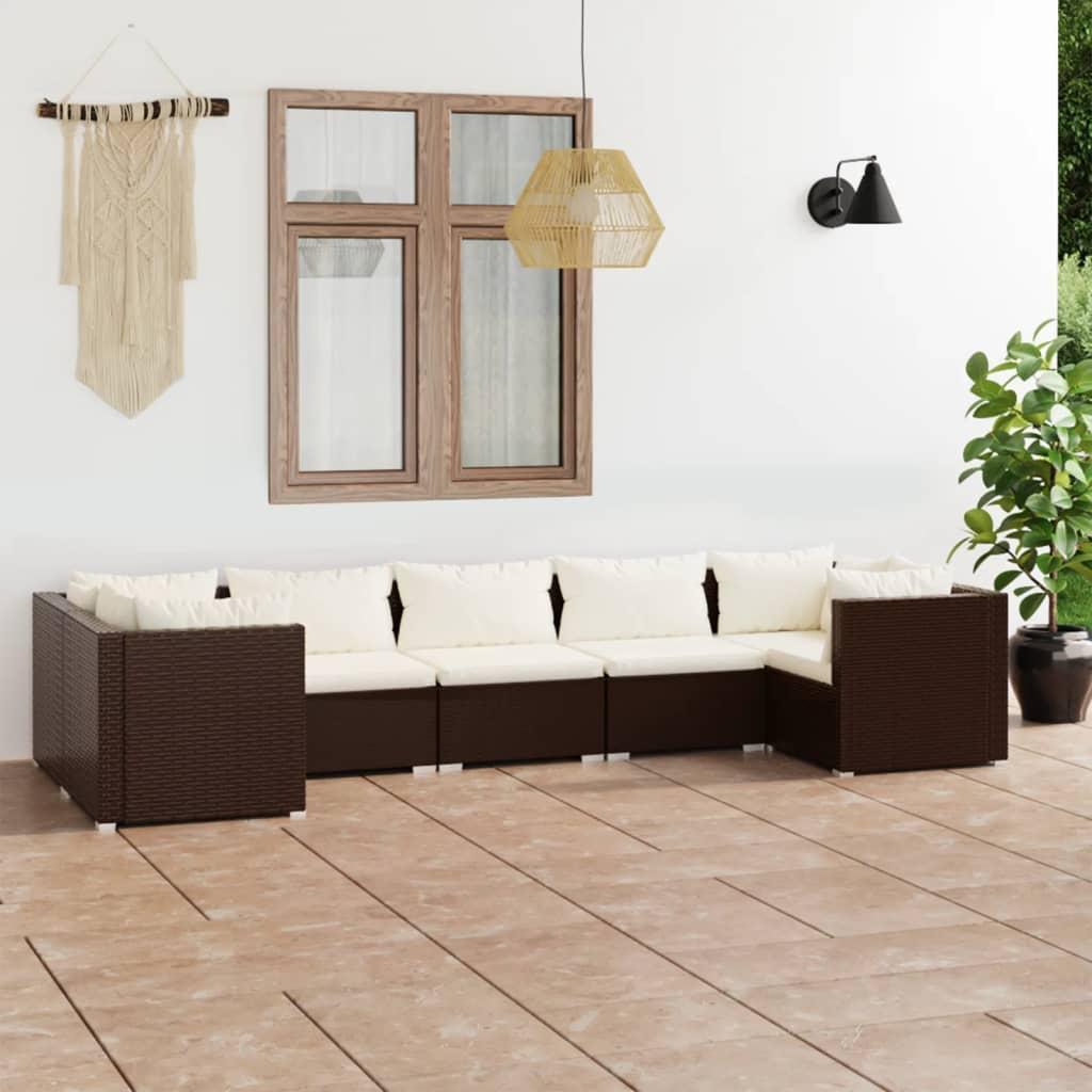 7 Piece Garden Lounge Set with Cushions Poly Rattan Brown vidaXL